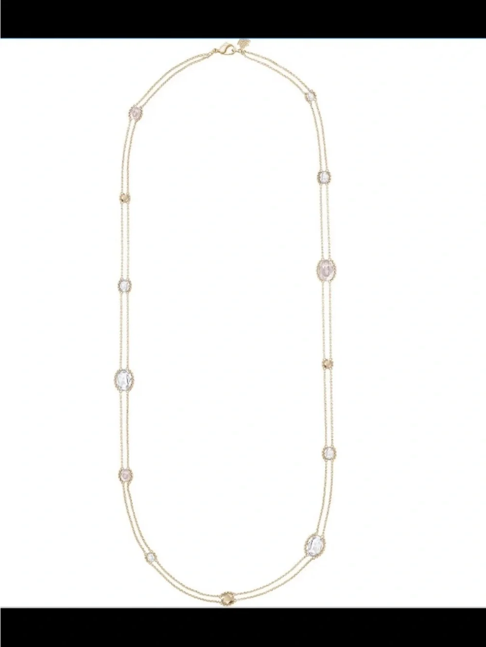 Swarovski Gold Long Station Double Strand Necklace with Clear Stones